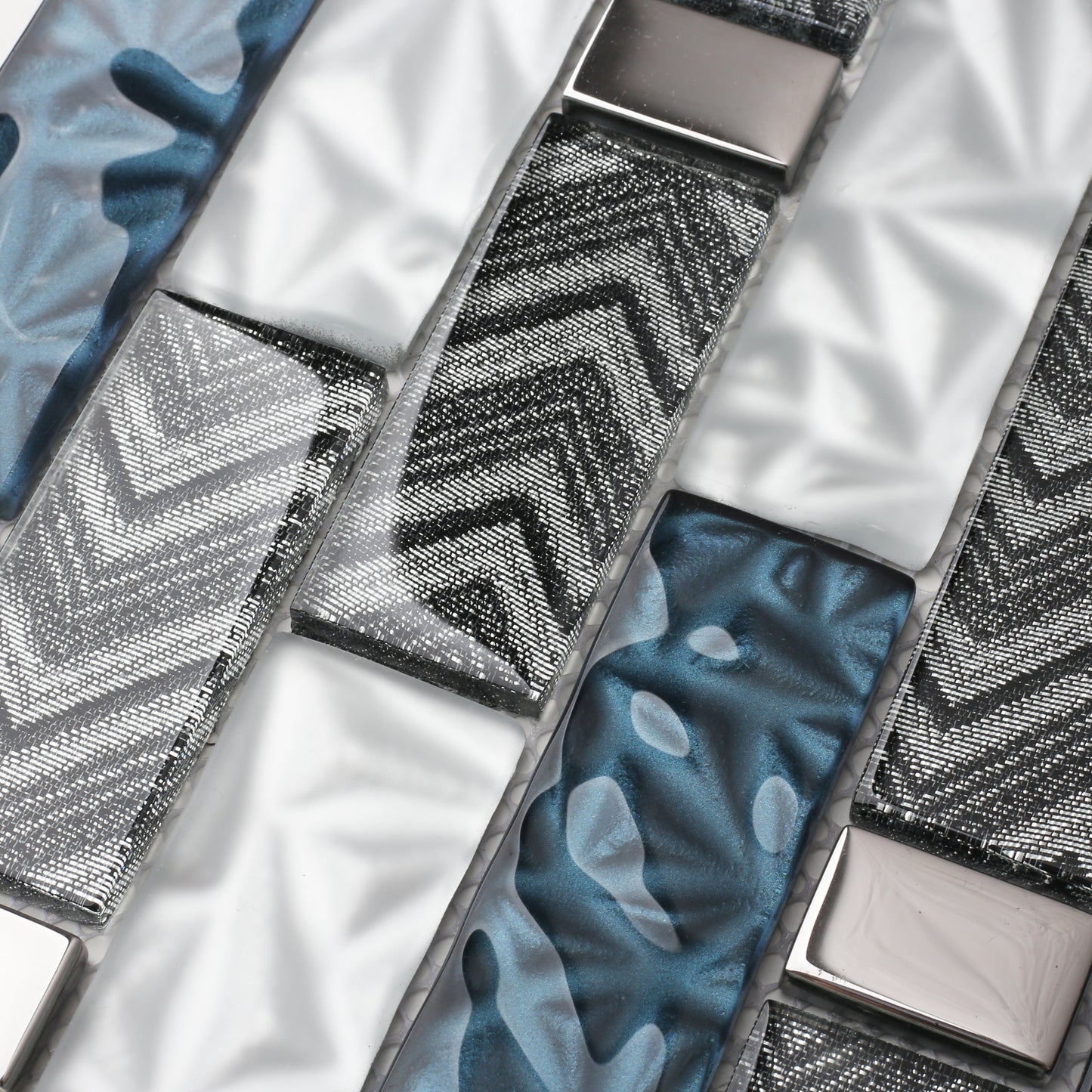 Subway Glass Tile Teal Blue & White Kitchen Bathroom Wall Backsplash Tile (Pack of 5)