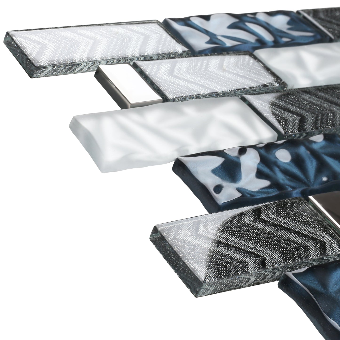 Subway Glass Tile Teal Blue & White Kitchen Bathroom Wall Backsplash Tile (Pack of 5)
