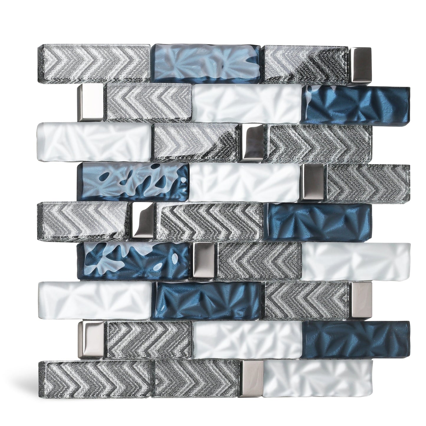 Subway Glass Tile Teal Blue & White Kitchen Bathroom Wall Backsplash Tile (Pack of 5)