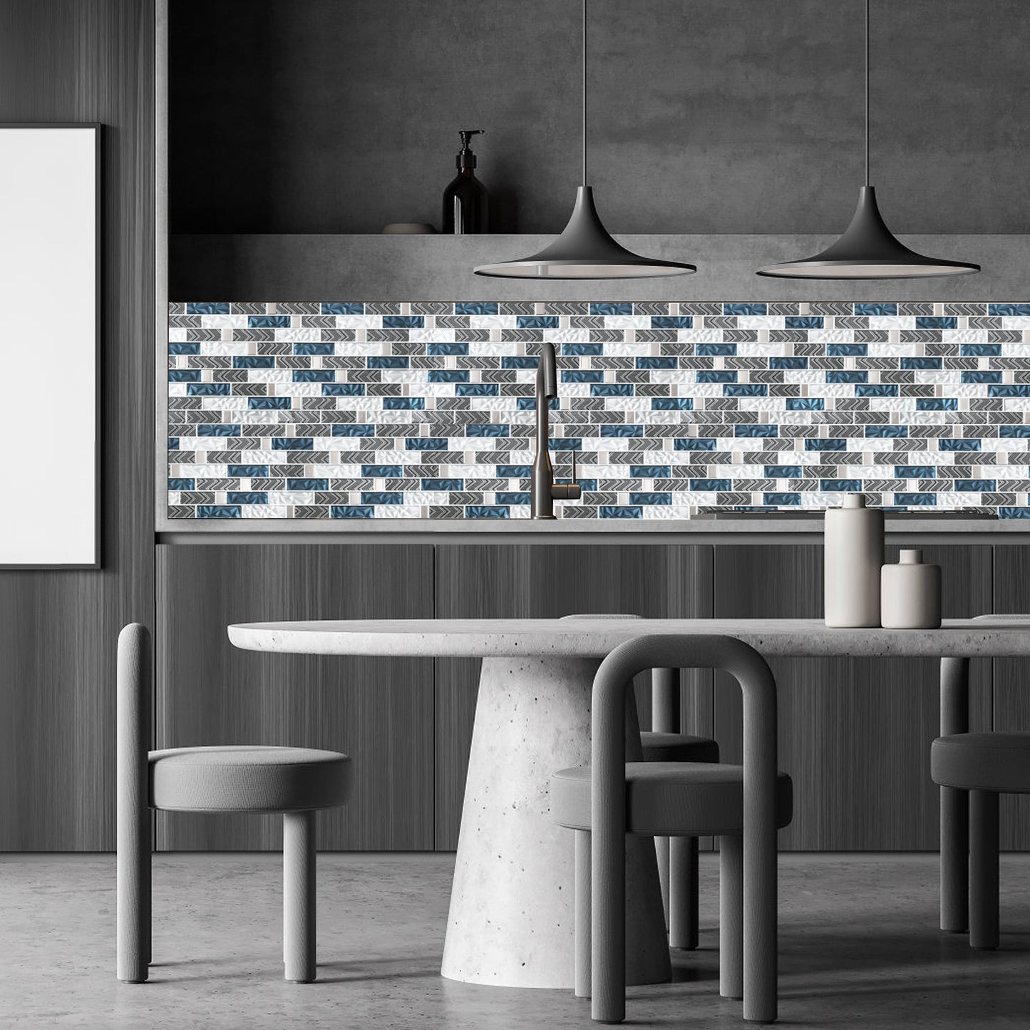 Subway Glass Tile Teal Blue & White Kitchen Bathroom Wall Backsplash Tile (Pack of 5)