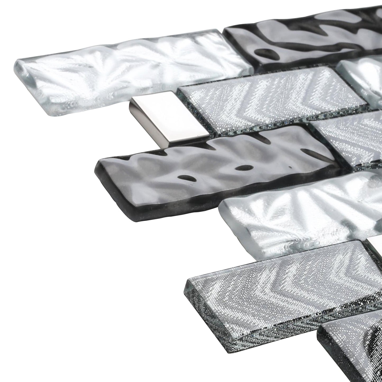 Glass 3D Tiles for Kitchen Bathroom Wall Backsplash Brown Silver Luxury Textured Art Mosaic Interlocking Glass Bricks Accent Tile (Pack of 5)