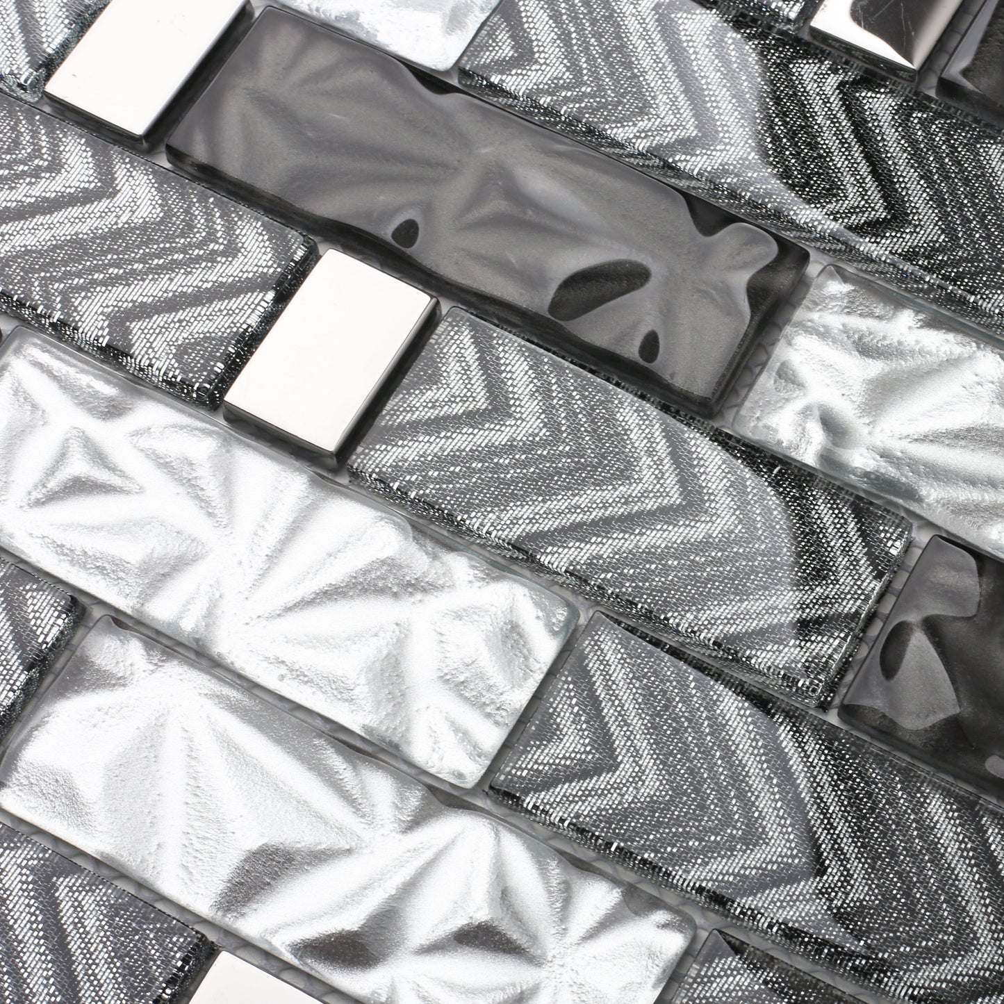 Glass 3D Tiles for Kitchen Bathroom Wall Backsplash Brown Silver Luxury Textured Art Mosaic Interlocking Glass Bricks Accent Tile (Pack of 5)