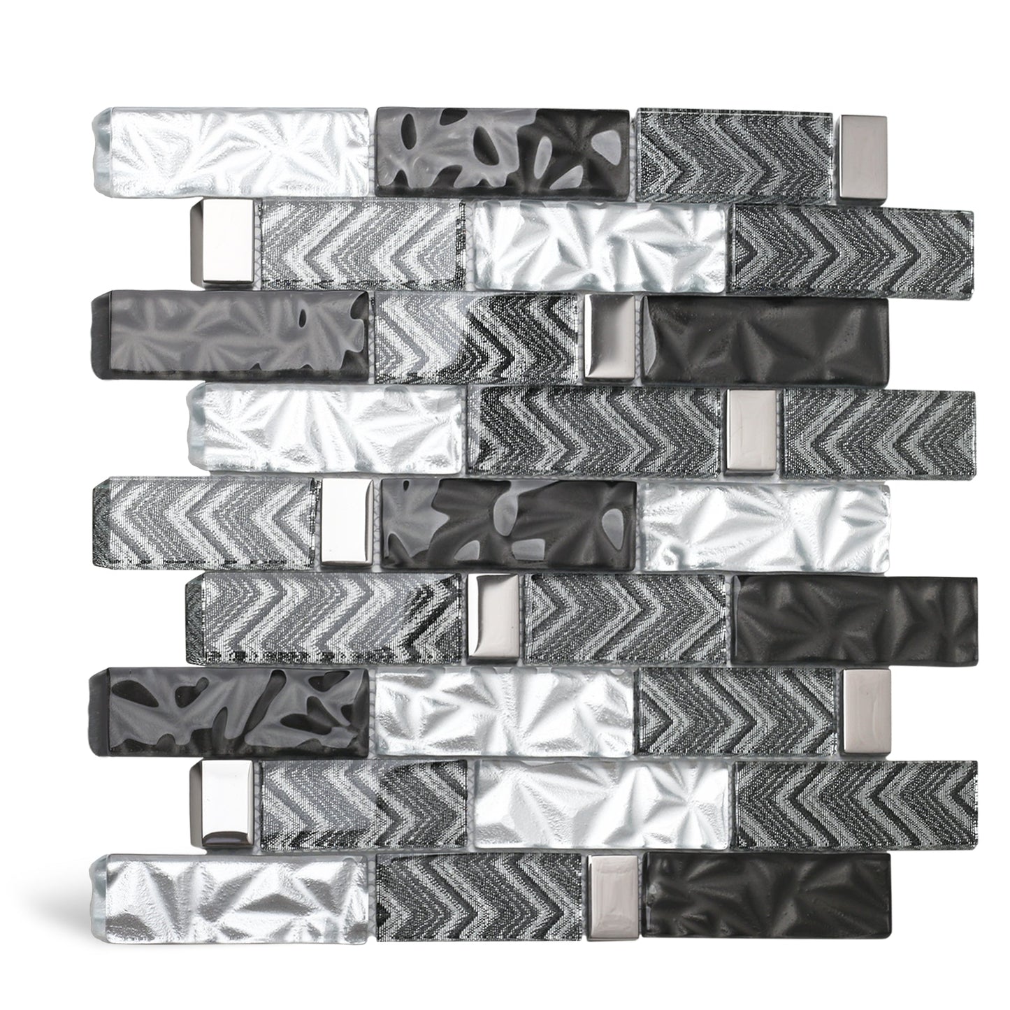 Glass 3D Tiles for Kitchen Bathroom Wall Backsplash Brown Silver Luxury Textured Art Mosaic Interlocking Glass Bricks Accent Tile (Pack of 5)
