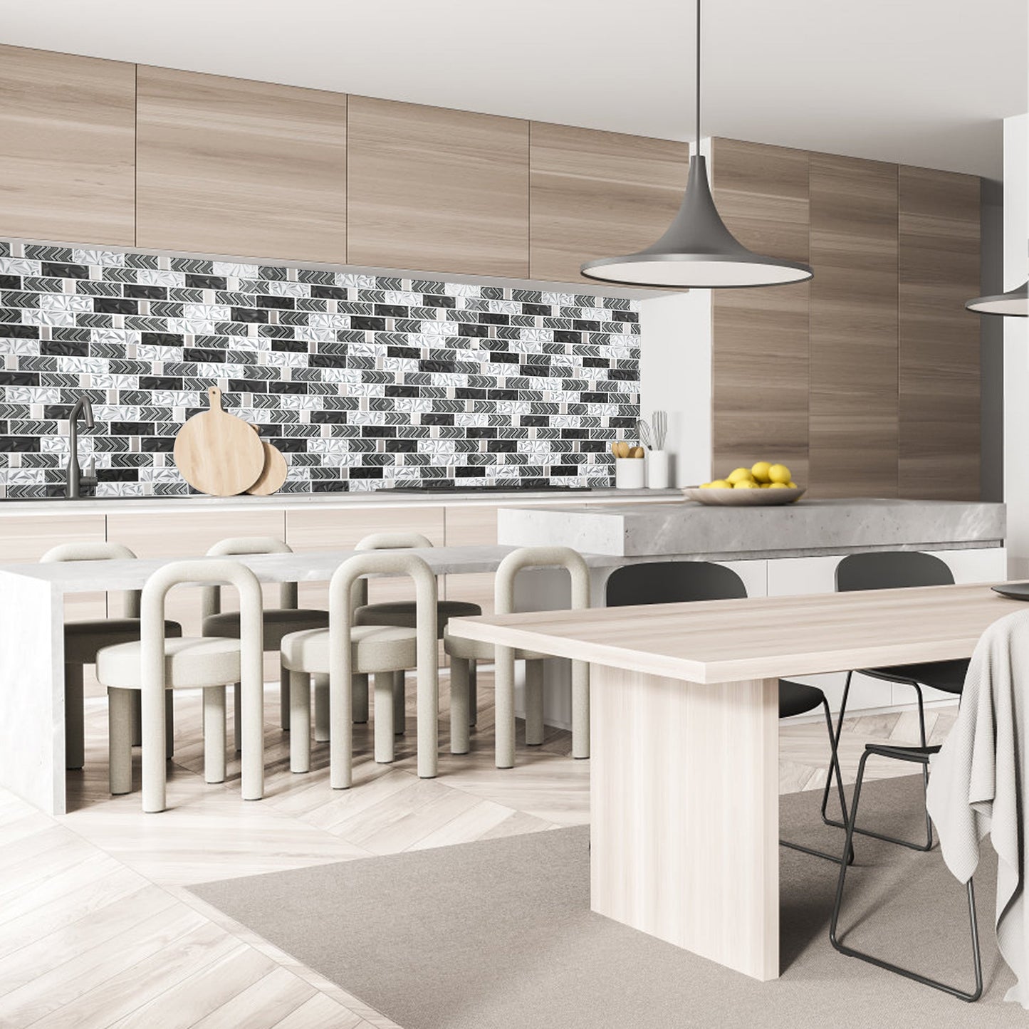 Glass 3D Tiles for Kitchen Bathroom Wall Backsplash Brown Silver Luxury Textured Art Mosaic Interlocking Glass Bricks Accent Tile (Pack of 5)