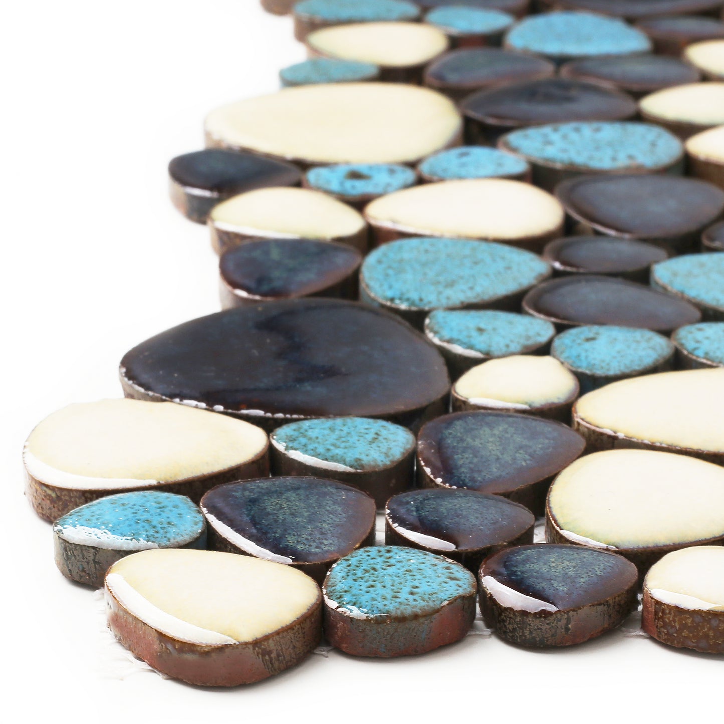 Pebble Mosaic Tile, Aqua Teal Blue Mosaic Tiles Mesh Mounted, Waterproof Ceramic Tile Flooring for Kitchen Bathroom Backsplash Shower Floor Pool (Pack of 5)