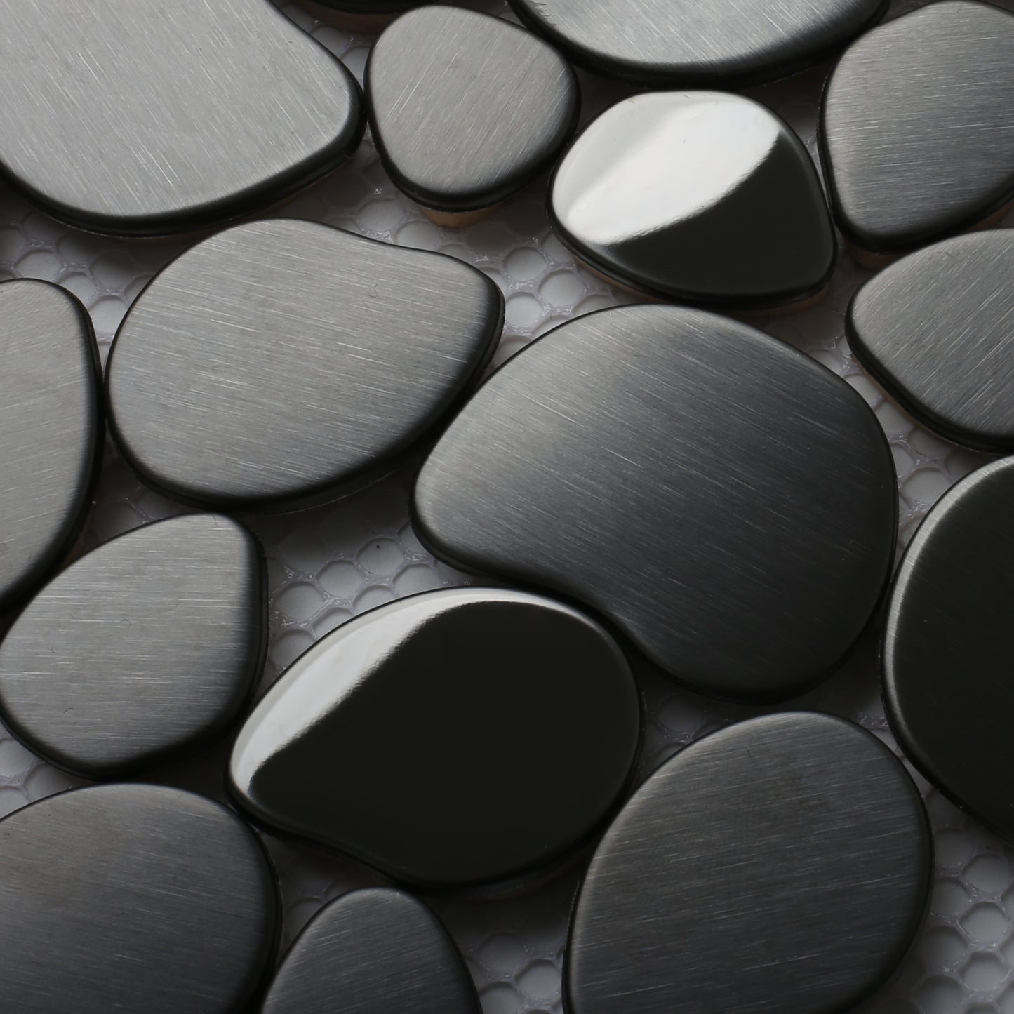 Black Tile Backsplash Pebble Tile Metal Mosaic Tiles for Kitchen Backsplash Bathroom Shower Floor (Pack of 5)