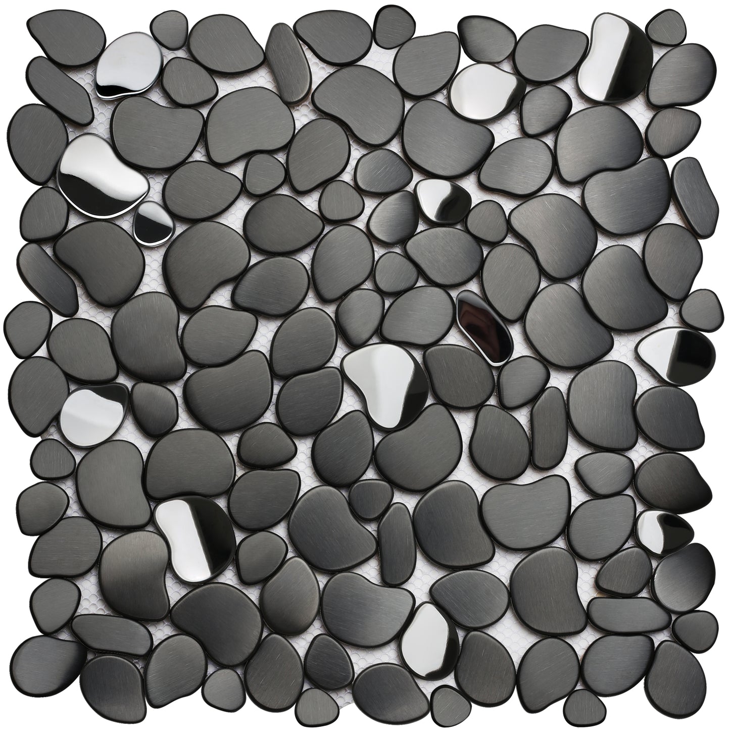Black Tile Backsplash Pebble Tile Metal Mosaic Tiles for Kitchen Backsplash Bathroom Shower Floor (Pack of 5)
