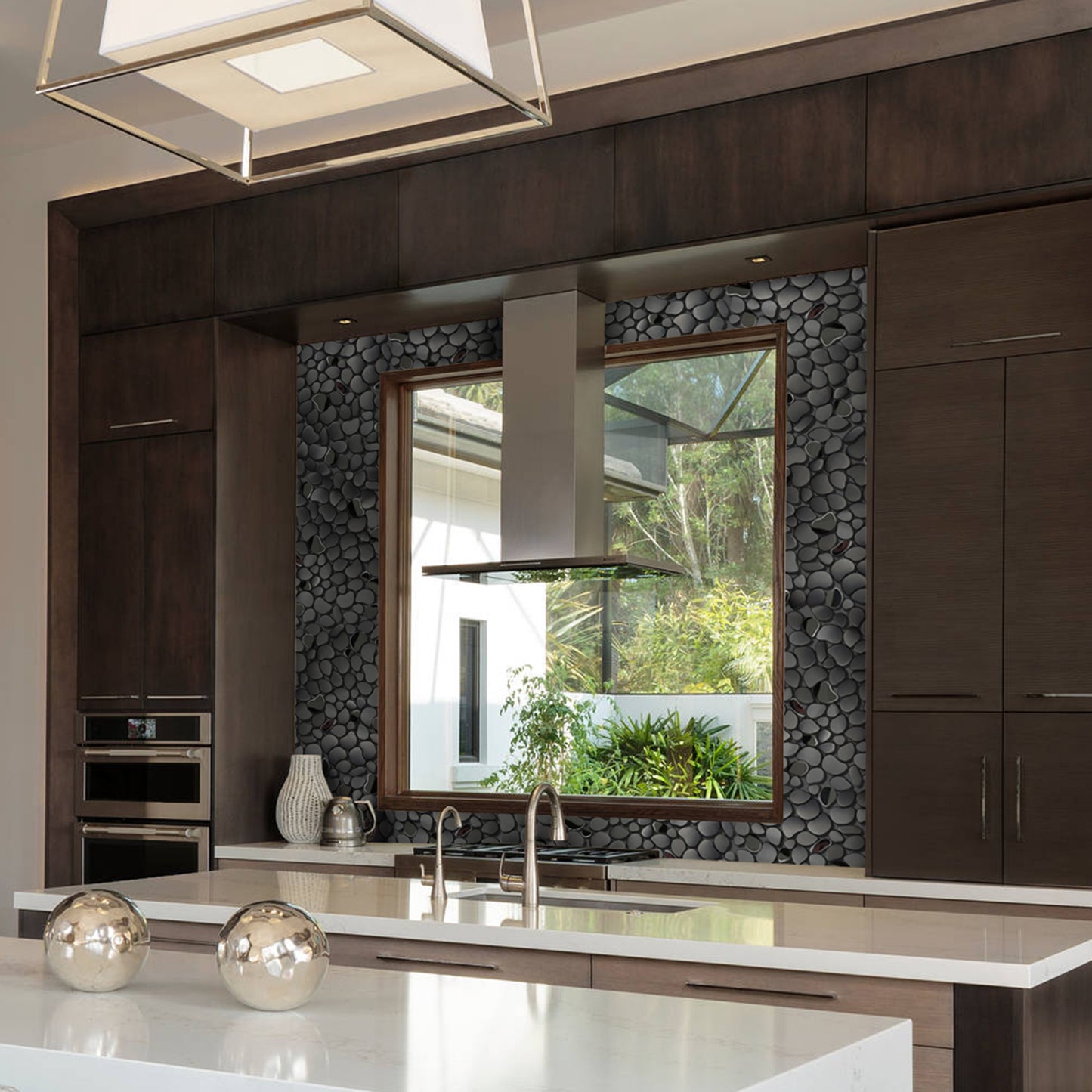 Black Tile Backsplash Pebble Tile Metal Mosaic Tiles for Kitchen Backsplash Bathroom Shower Floor (Pack of 5)