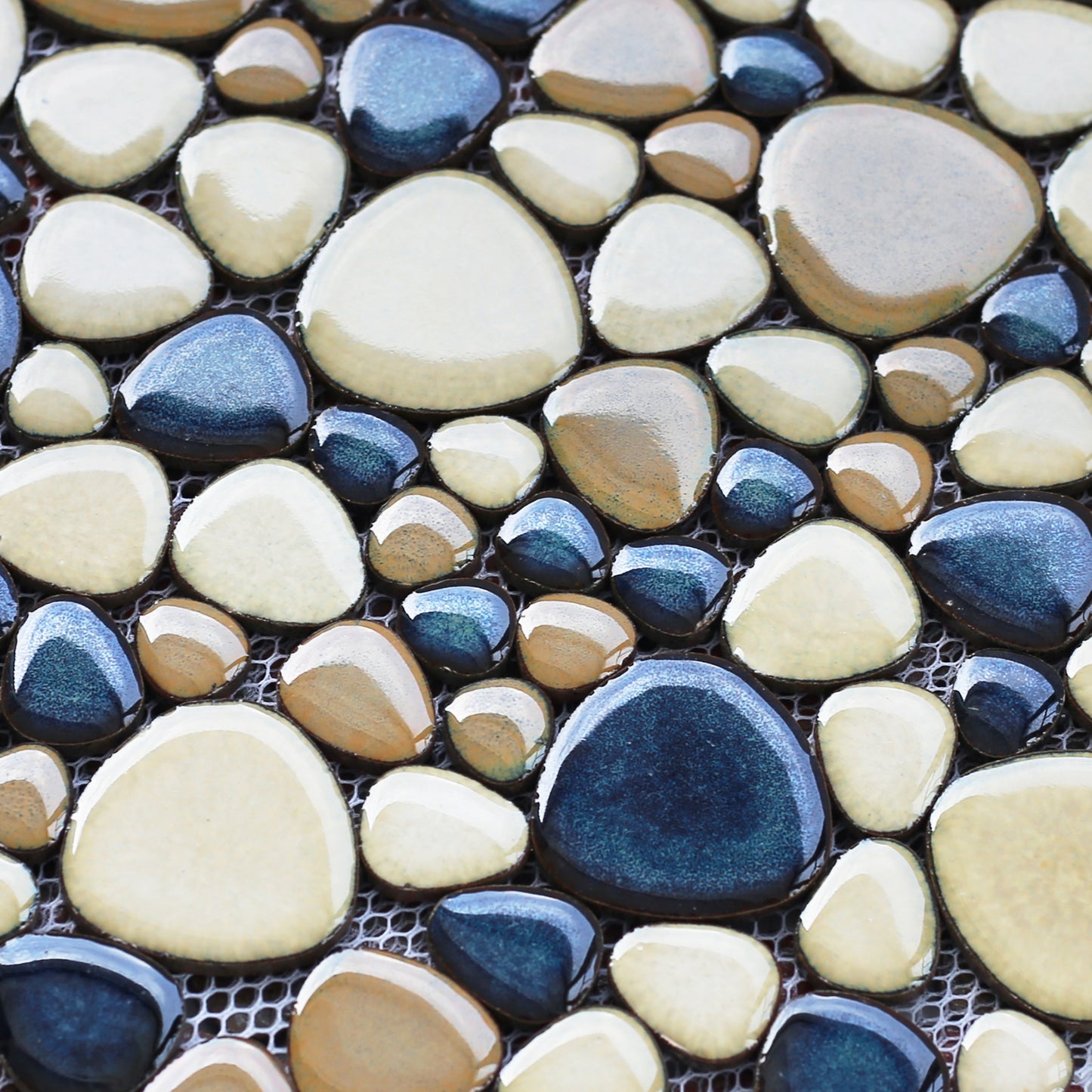 Pebble Tile for Shower Floor Brown Blue Pebbles Mosaic Tiles for Bathroom Floor (Pack of 5)