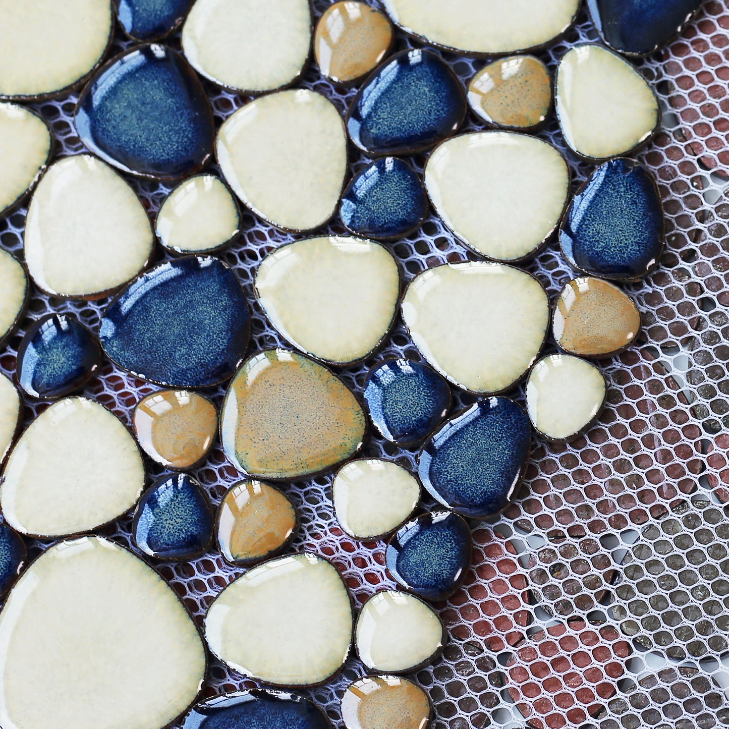 Pebble Tile for Shower Floor Brown Blue Pebbles Mosaic Tiles for Bathroom Floor (Pack of 5)