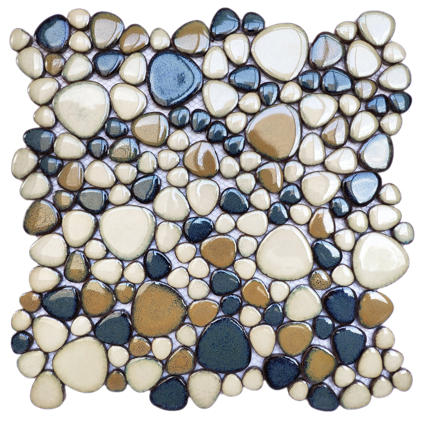 Pebble Tile for Shower Floor Brown Blue Pebbles Mosaic Tiles for Bathroom Floor (Pack of 5)