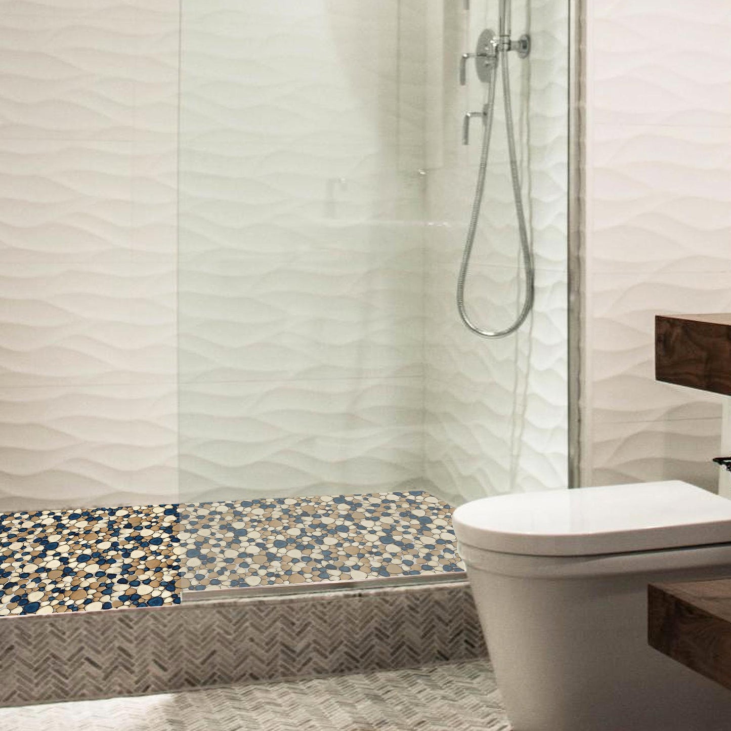 Pebble Tile for Shower Floor Brown Blue Pebbles Mosaic Tiles for Bathroom Floor (Pack of 5)