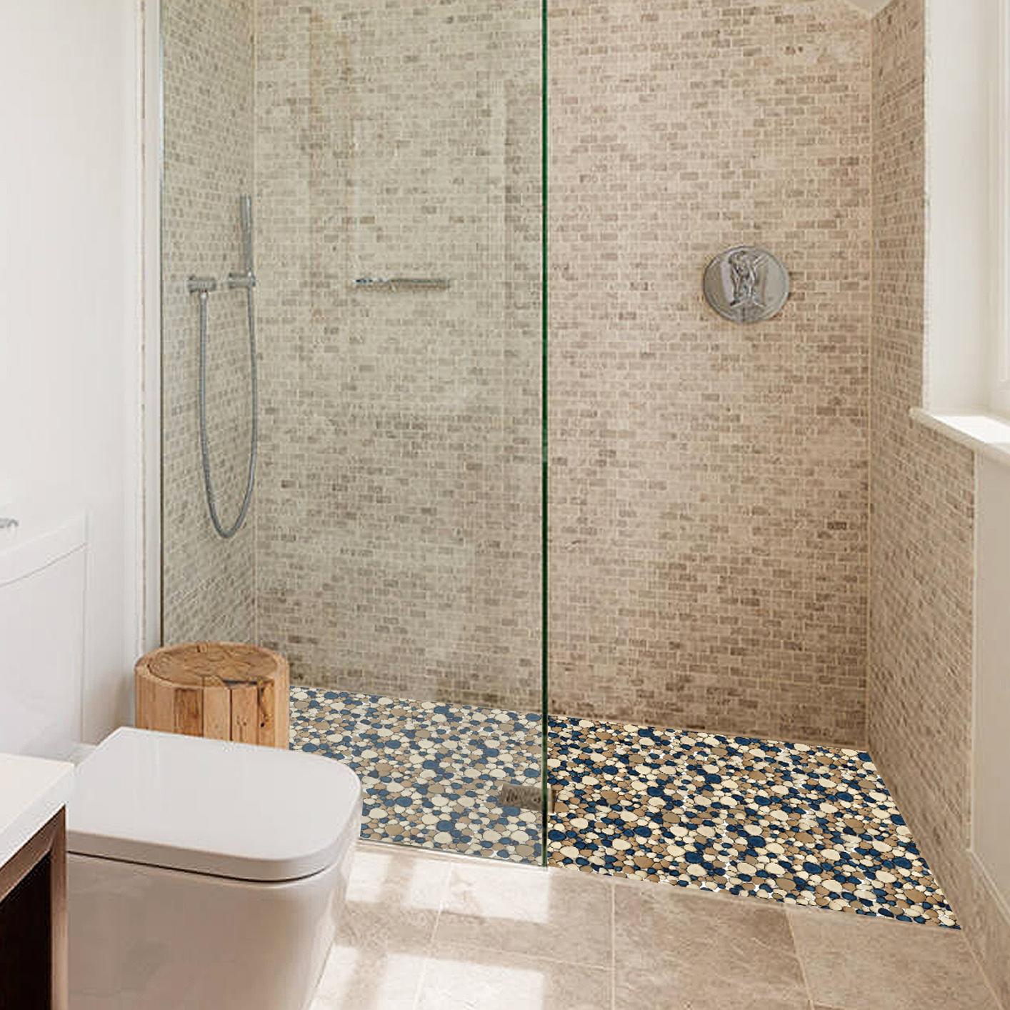 Pebble Tile for Shower Floor Brown Blue Pebbles Mosaic Tiles for Bathroom Floor (Pack of 5)
