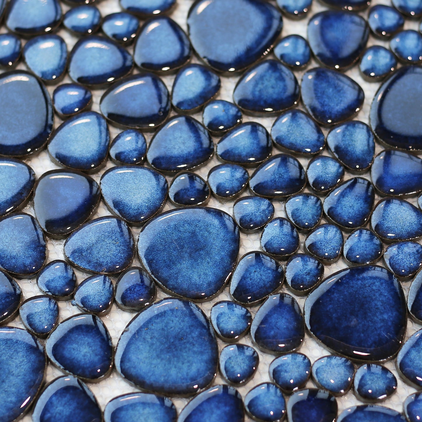 Cobalt Blue Pebble Tiles for Shower Floor Bathroom Floor Wall Mosaic Tile (Pack of 5)