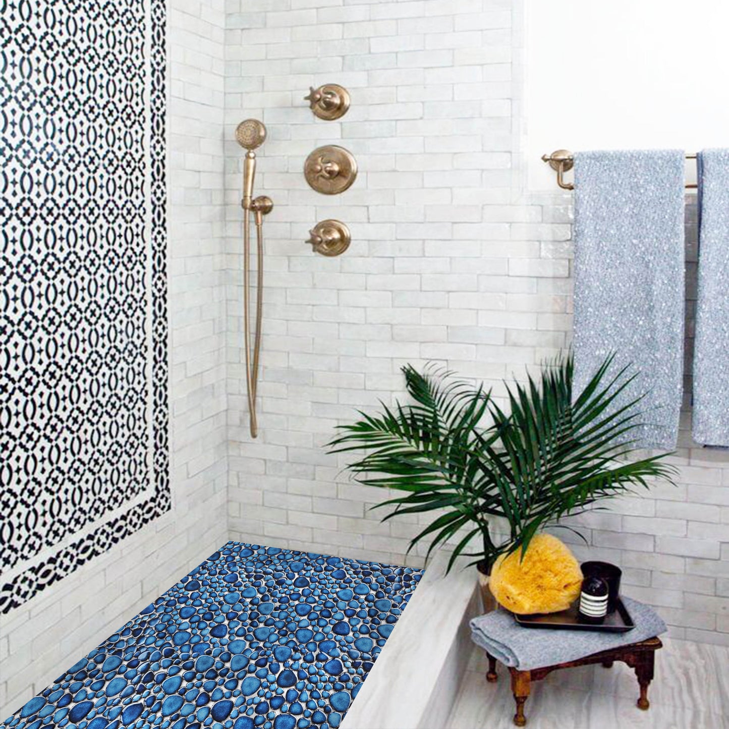 Cobalt Blue Pebble Tiles for Shower Floor Bathroom Floor Wall Mosaic Tile (Pack of 5)