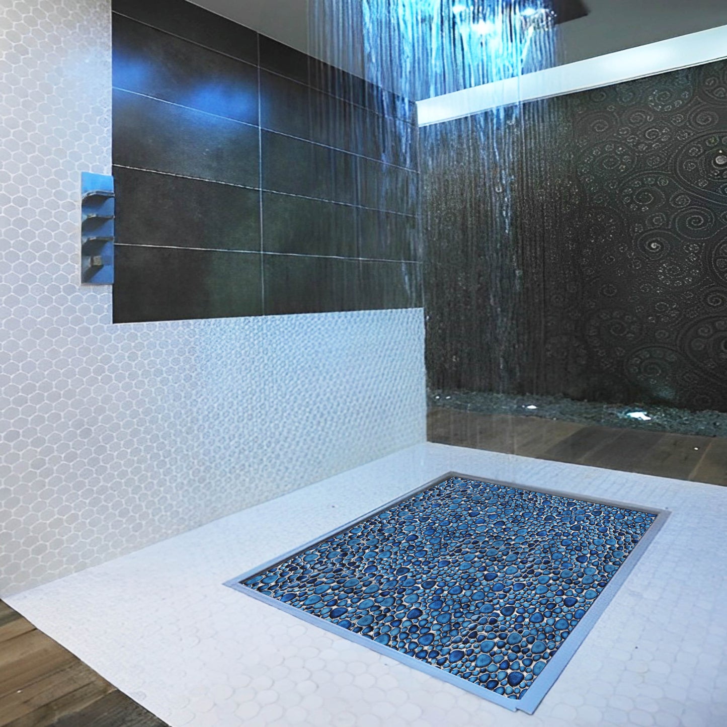 Cobalt Blue Pebble Tiles for Shower Floor Bathroom Floor Wall Mosaic Tile (Pack of 5)