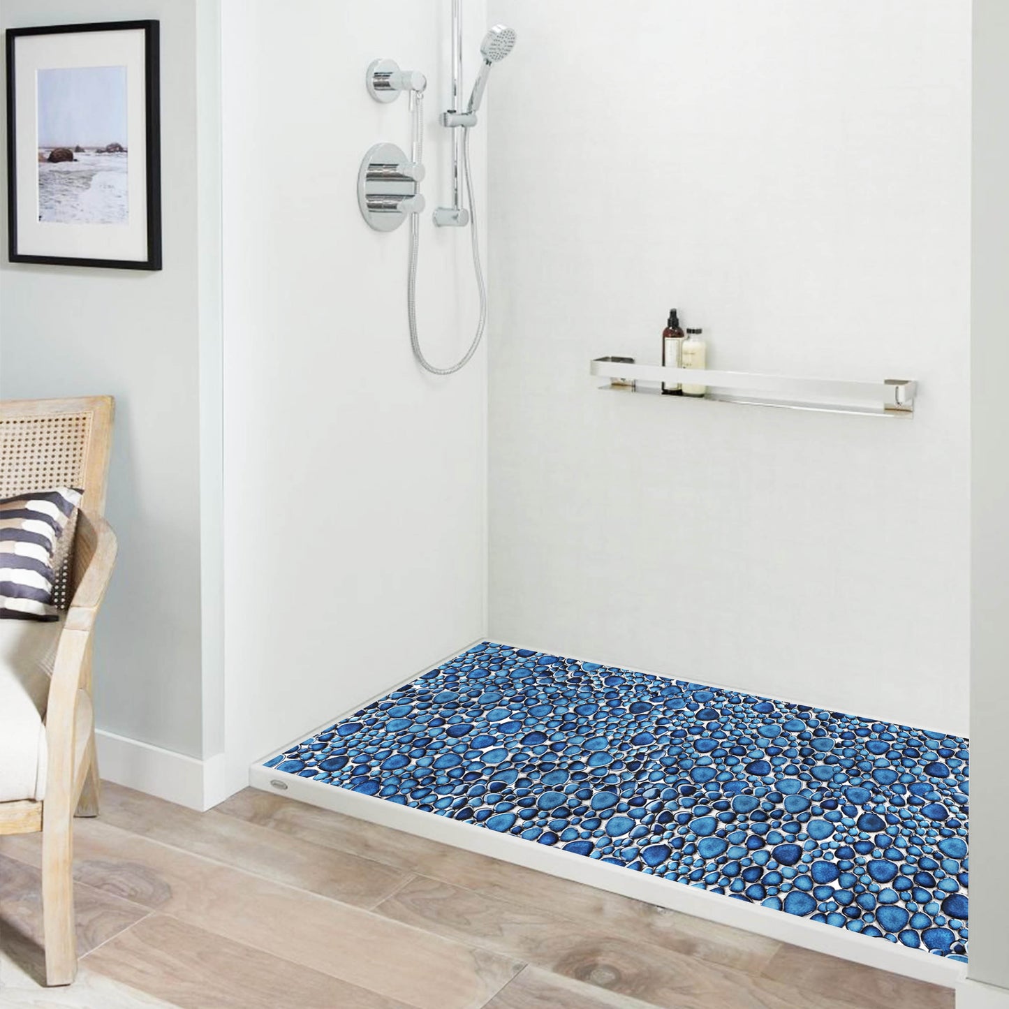 Cobalt Blue Pebble Tiles for Shower Floor Bathroom Floor Wall Mosaic Tile (Pack of 5)