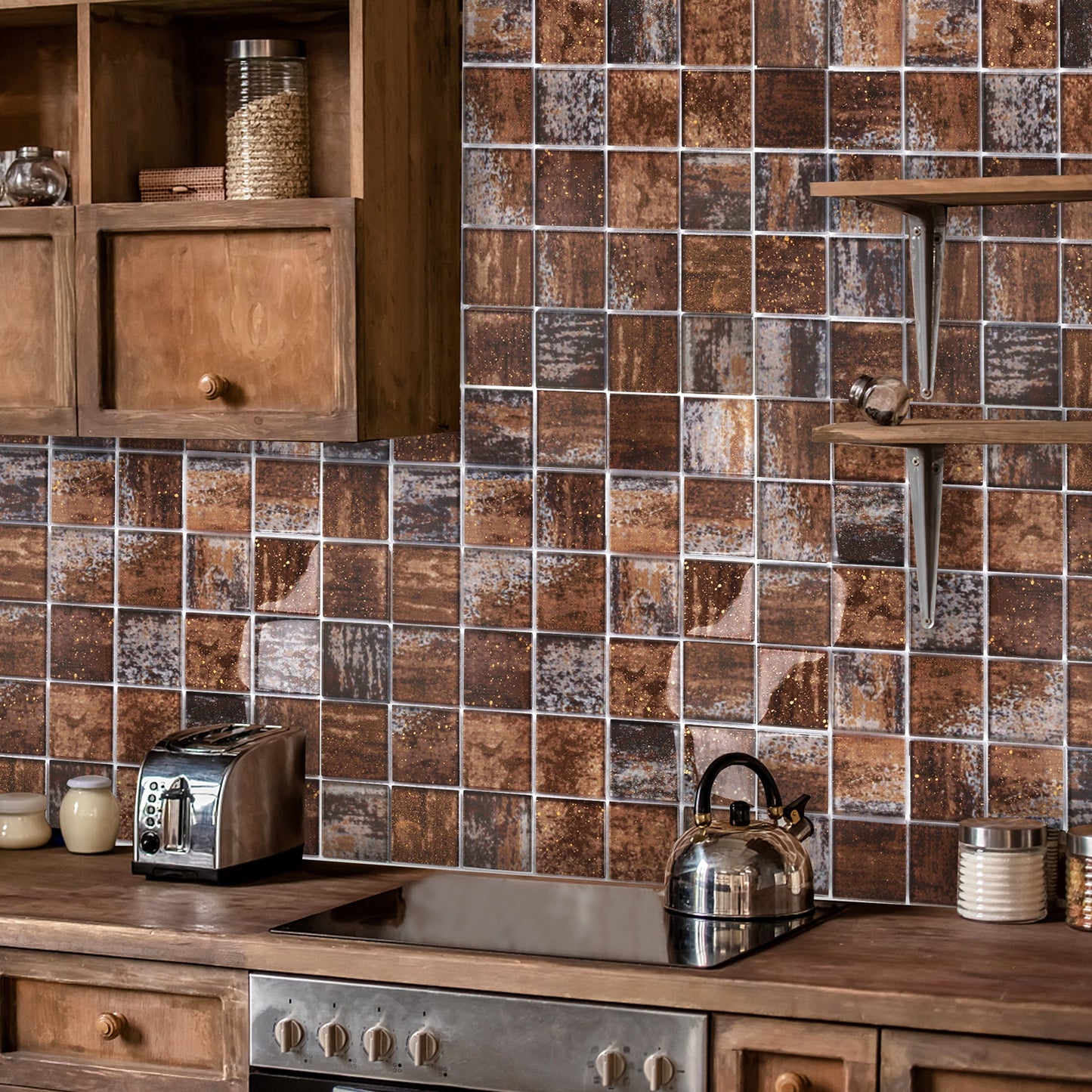 Antique Bronze Glass Mosaic Tile for Wall Backsplash (Pack of 5)