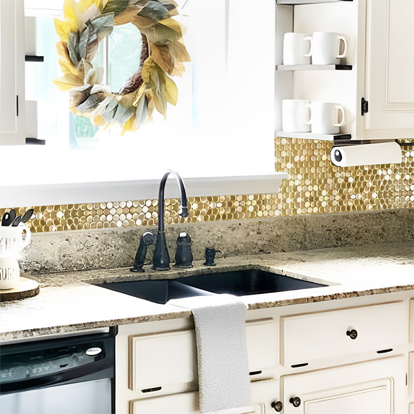 Gold Penny Round Mosaic Tile for Wall Backsplash Metallic Penny Tiles (Pack of 5)