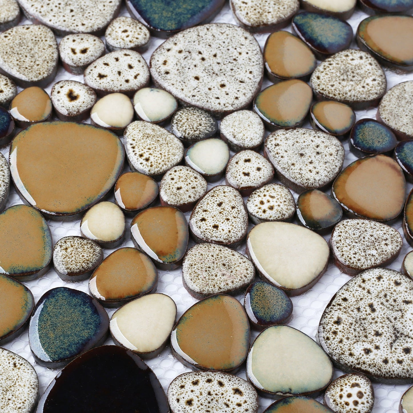 Leopard Tan Beige Ceramic Pebble Mosaic Tile Shower Floor Tile Wall Backsplash Mosaics (Pack of 5)