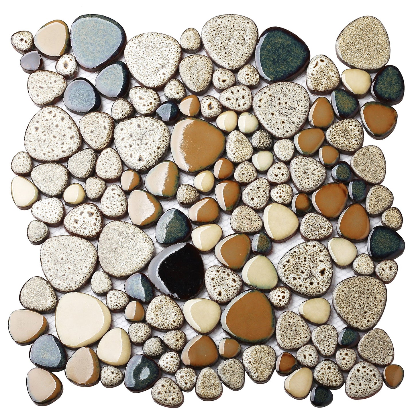 Leopard Tan Beige Ceramic Pebble Mosaic Tile Shower Floor Tile Wall Backsplash Mosaics (Pack of 5)