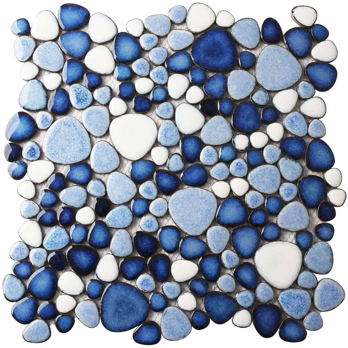 Aegean Blue White Porcelain Pebble Mosaic Tiles for Shower Floor Bathroom Accent Wall (Pack of 5)