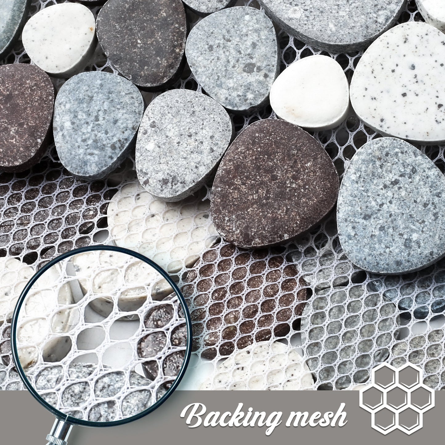 Sliced Pebble Stone Tiles Grey White Mosaic Tile for Shower Floor Anti-Slip (Pack of 5)