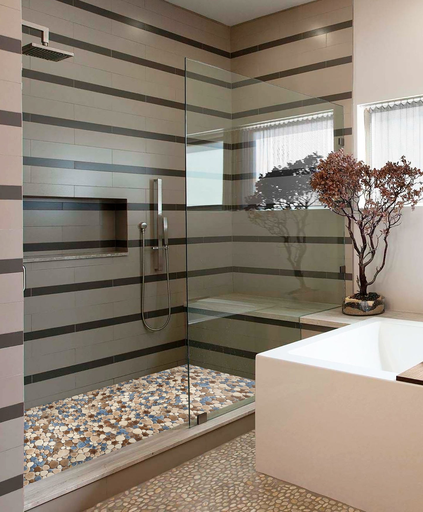 Yosemite Matte Pebble Stone Tiles for Shower Floor Bathroom Mosaic Tile Extremely Non Slip (Pack of 5)