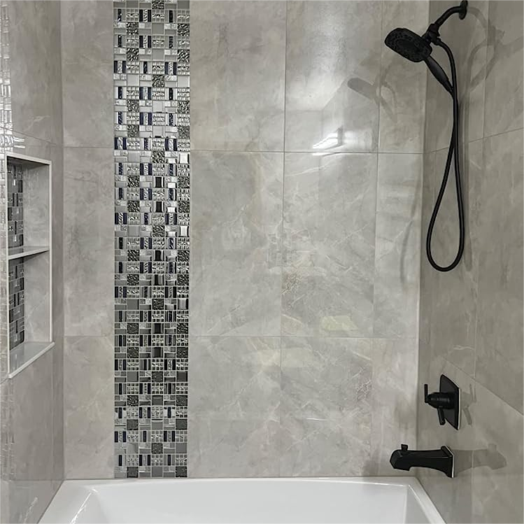 Glass Metallic Mosaic Tiles Silver Kitchen Backsplash Bathroom Shower Accent Wall Decor (Pack of 5)
