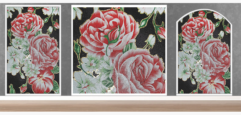 TST Mosaic Mural Red Peony Flower Blossom Handcraft Home Art Wall