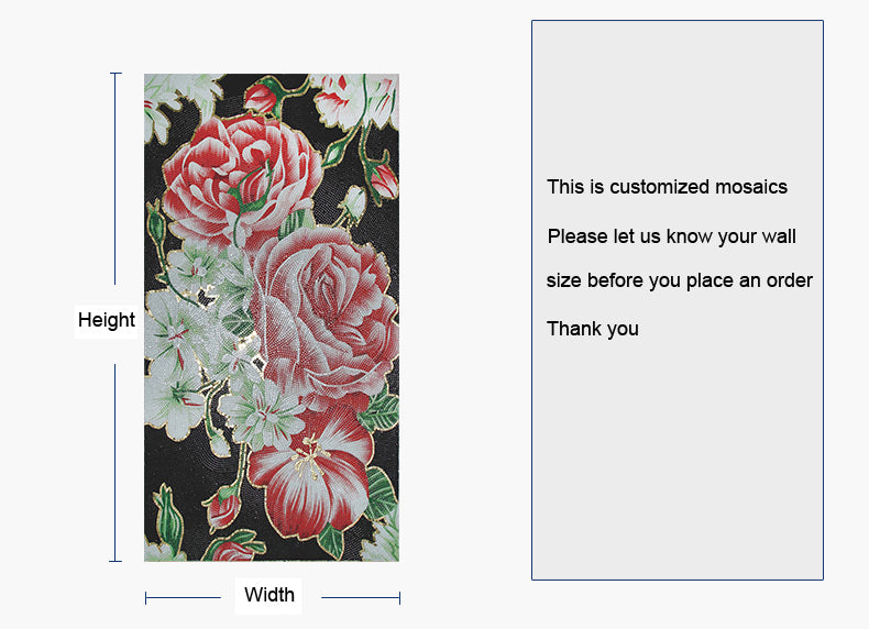 TST Mosaic Mural Red Peony Flower Blossom Handcraft Home Art Wall