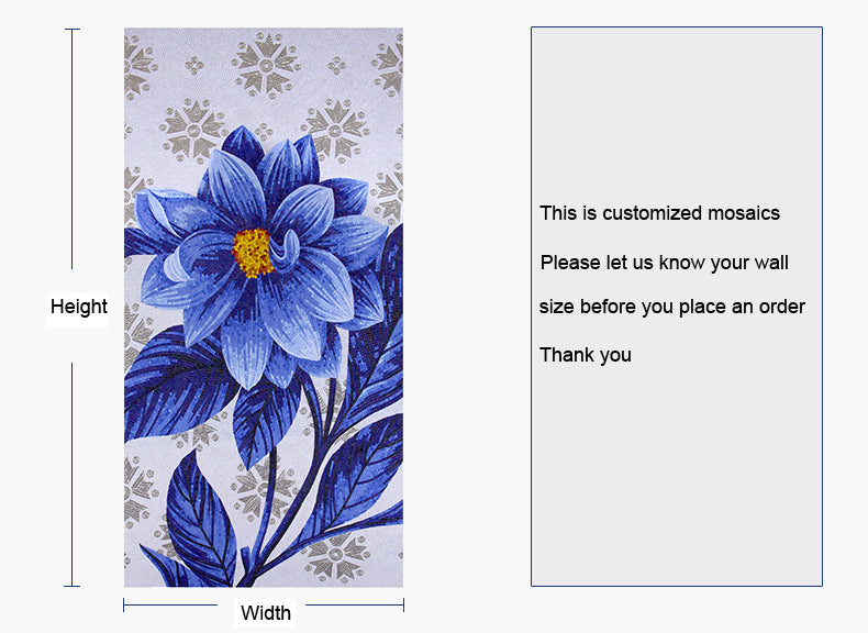 TST Mosaic Mural Jade Glass Sea Blue Big Flower Home Hotel Interior Deco