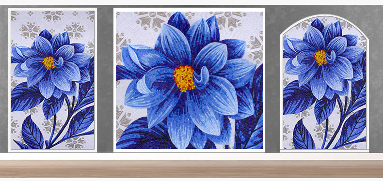 TST Mosaic Mural Jade Glass Sea Blue Big Flower Home Hotel Interior Deco