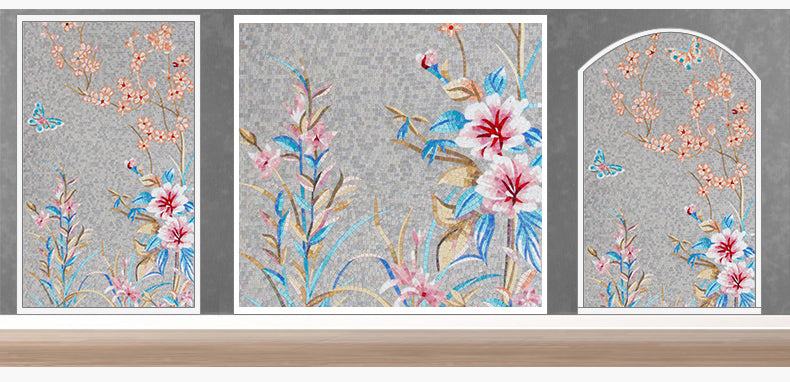 TST Mosaic Mural Simple Elegant Flower Butterfly Home Hotel Shinning Crystal Picture
