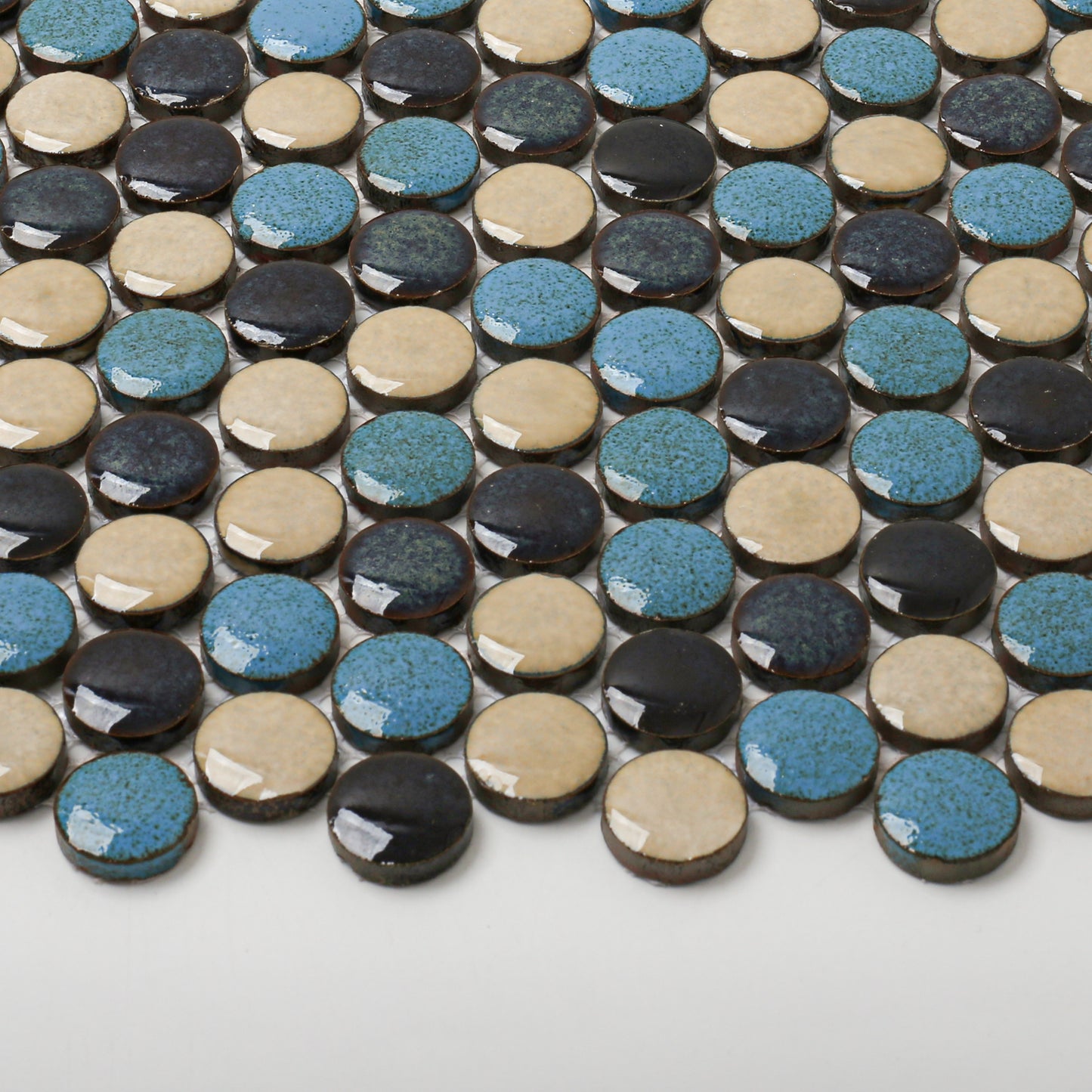 Porcelain Penny Tiles Aqua Beige Round Mosaic Tile for Bathroom Floor, Kitchen Backsplash, Wall Accents (Pack of 5)