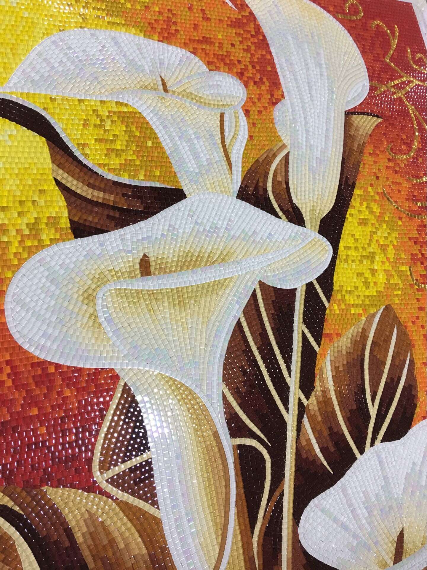 TST Mosaic Mural White Calla Lily Flower Parquet New Design Wall Deco