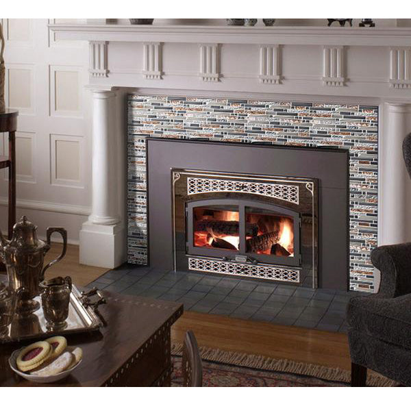 Crystal Glass Tile Interlocking Ink Blue Rose Gold Mosaic Bath Kitchen Fireplace Decor(Pack of 5)