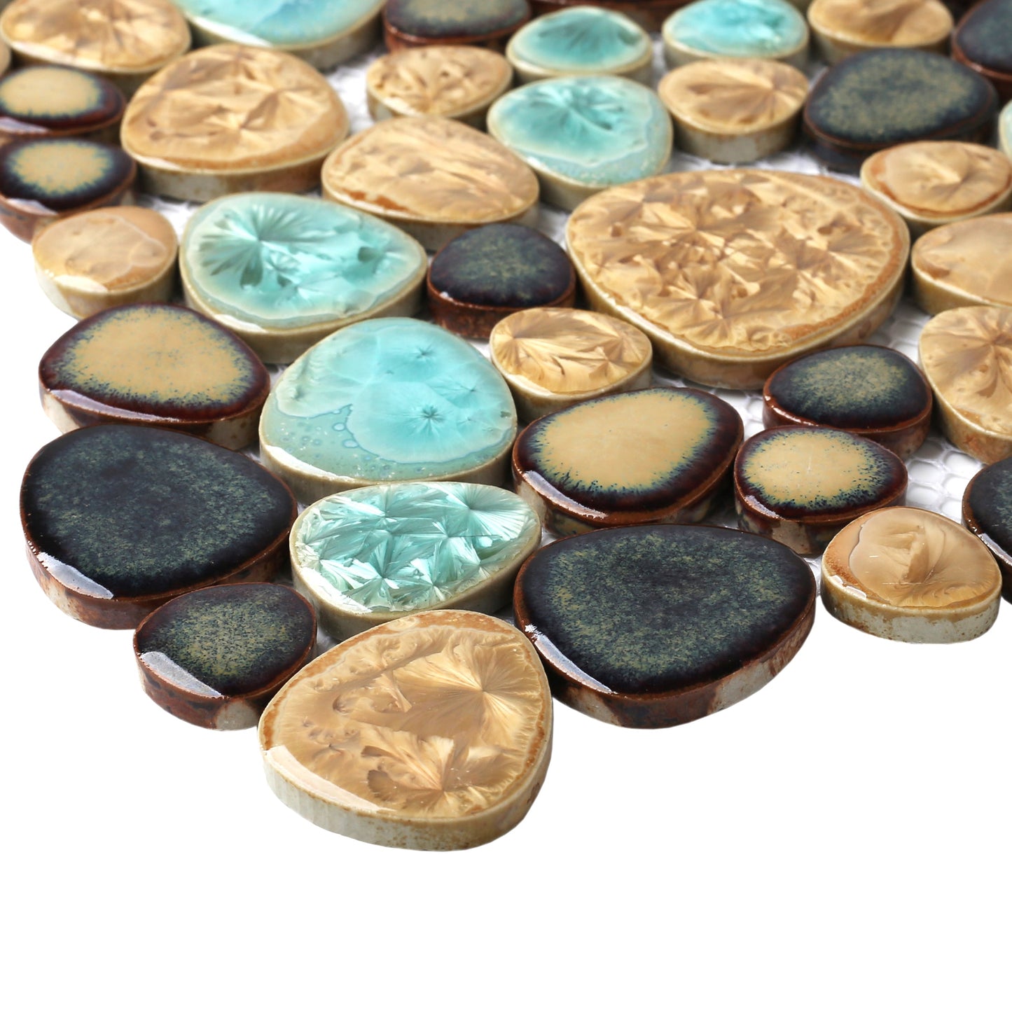 Porcelain Pebbles Beautiful Fambe Bathroom Floor Turquoise Beige Mosaic Tiles Wall Deco (Pack of 5)