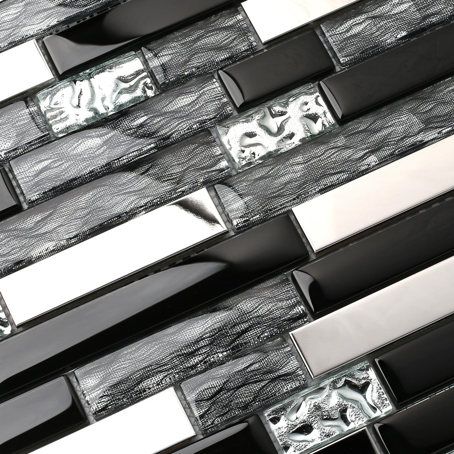 TST Mosaic Tiles Black Chrome Silver Glass Tile Kitchen Backsplash Mosaic Art Bath Wall TSTNB12