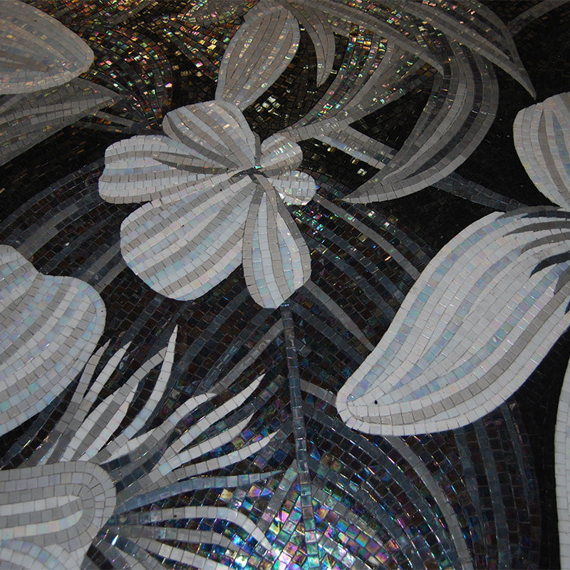 TST Mosaic Murals Black & White Flower Handcraft Unique Art Home Hotel Wall Deco