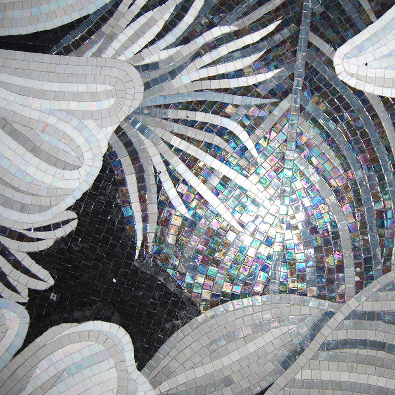 TST Mosaic Murals Black & White Flower Handcraft Unique Art Home Hotel Wall Deco