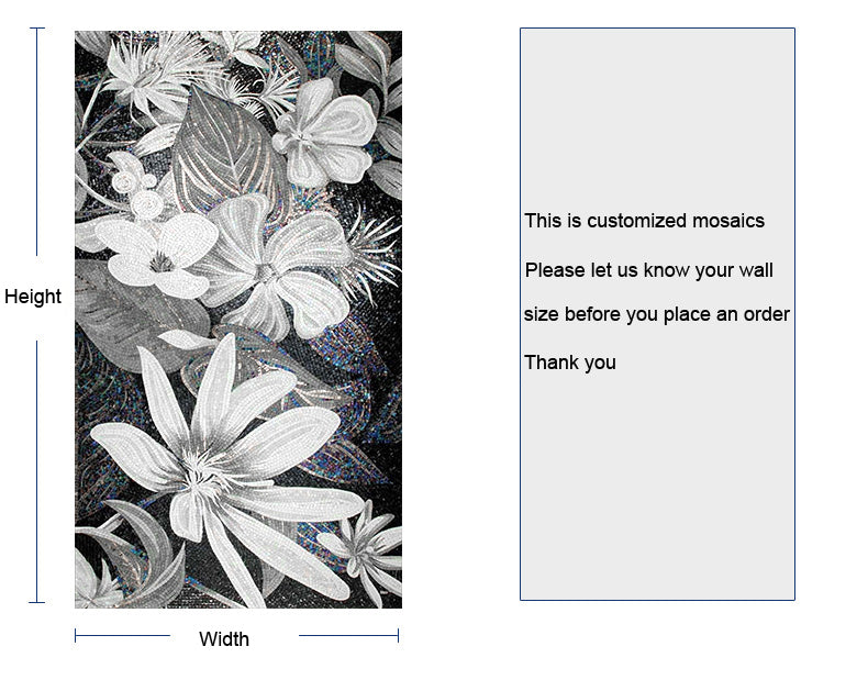 TST Mosaic Murals Black & White Flower Handcraft Unique Art Home Hotel Wall Deco