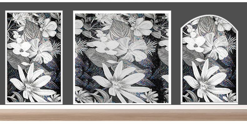 TST Mosaic Murals Black & White Flower Handcraft Unique Art Home Hotel Wall Deco