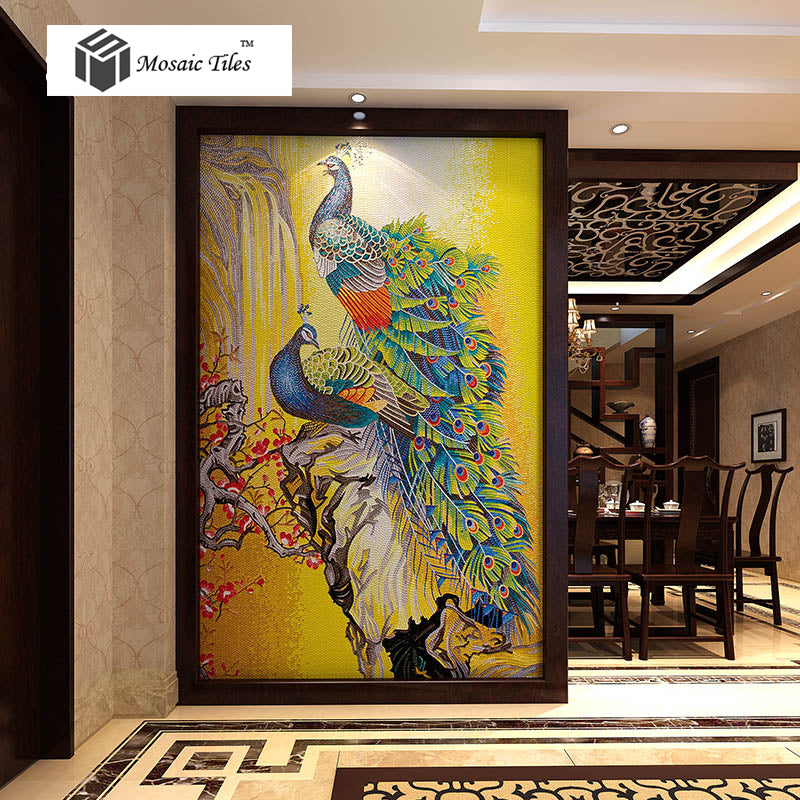 TST Mosaic Mural Peacock Flower Home Hotel Wall Deco Art Mosaic TSTBSM006