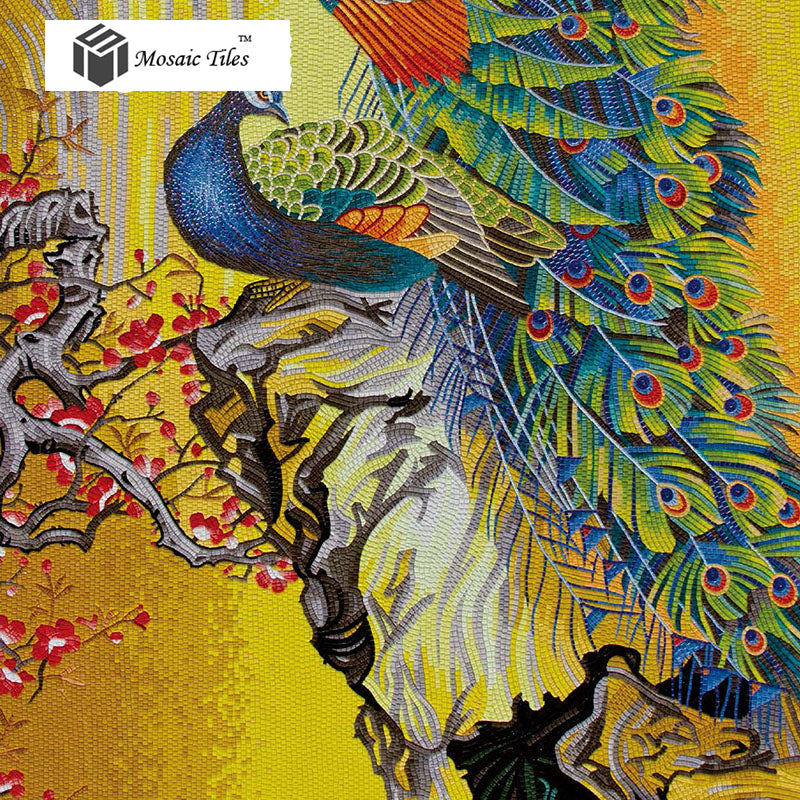 TST Mosaic Mural Peacock Flower Home Hotel Wall Deco Art Mosaic TSTBSM006