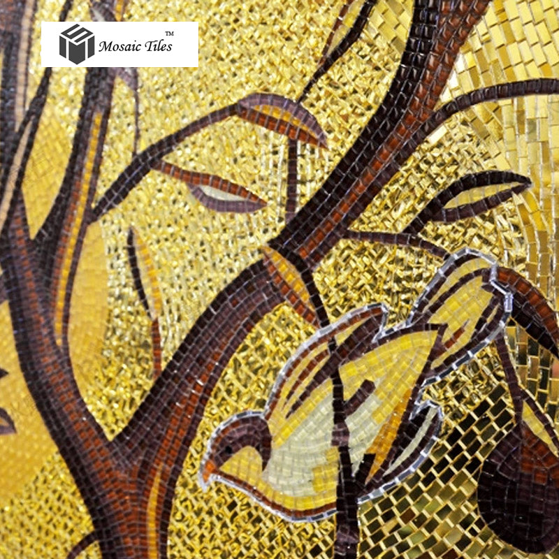 TST Mosaic Mural Golden Flower And Birds Customize Picture Art Parquet Mosaic