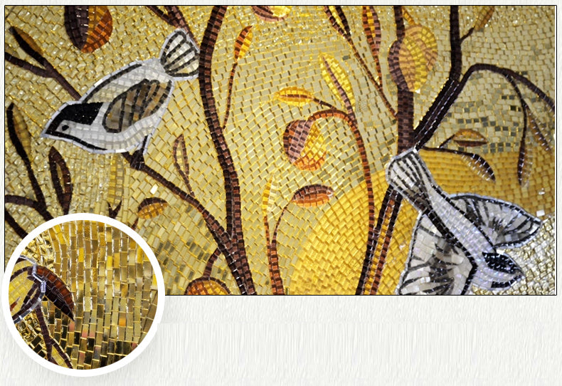 TST Mosaic Mural Golden Flower And Birds Customize Picture Art Parquet Mosaic