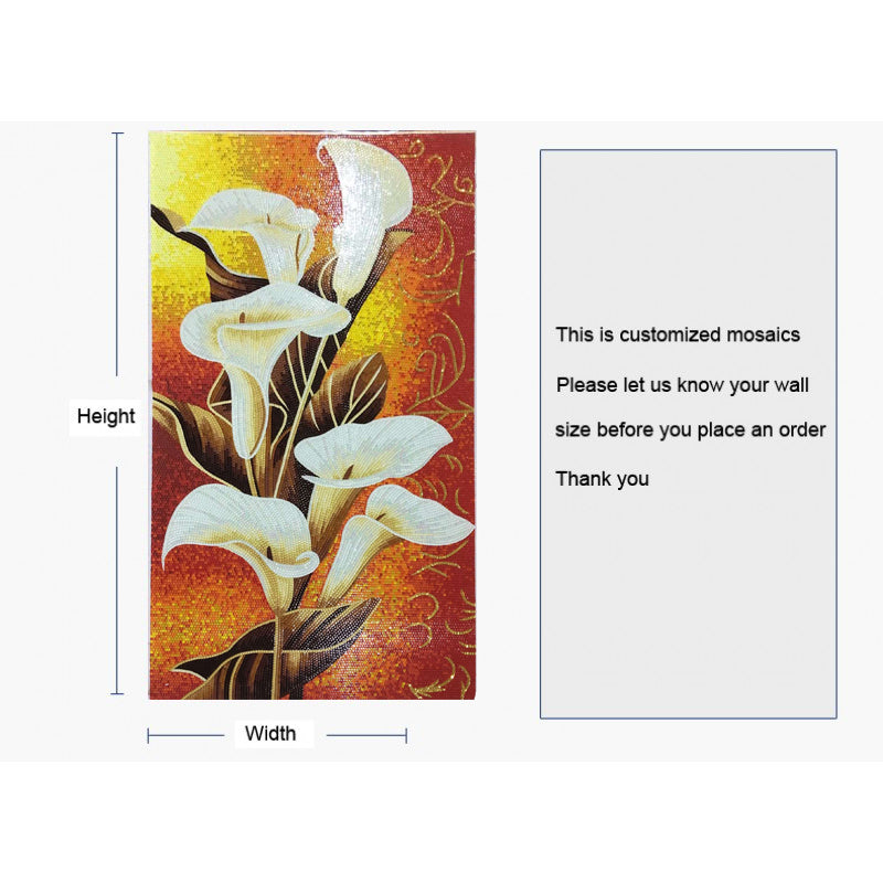 TST Mosaic Mural White Calla Lily Flower Parquet New Design Wall Deco