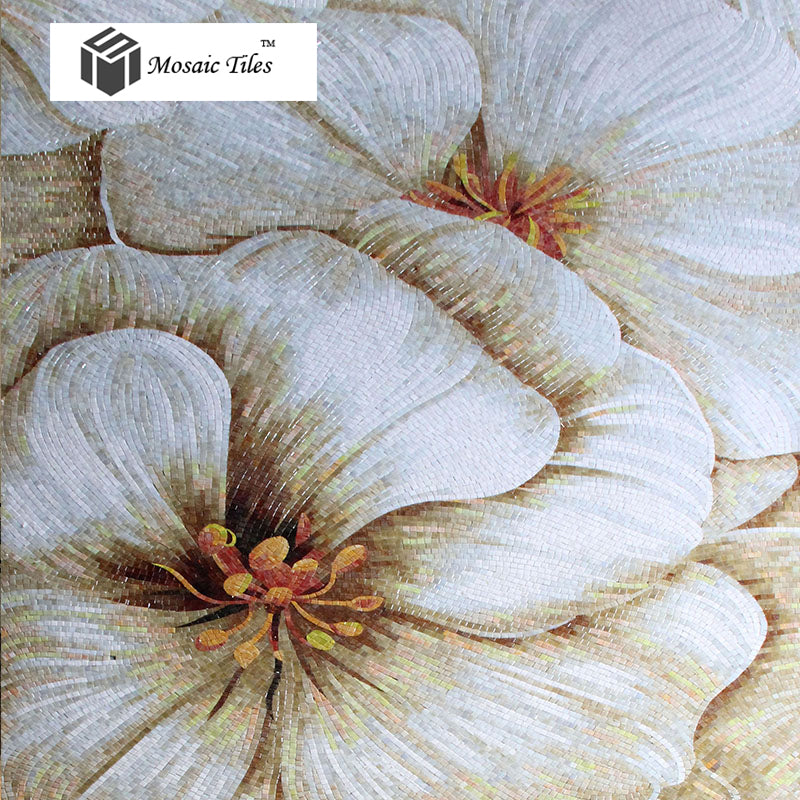 TST Jade Glass Mosaic Mural Tiles Bisazza Style Customized White Floral Mosaic Tile Home Wall Decor TSTBSM014