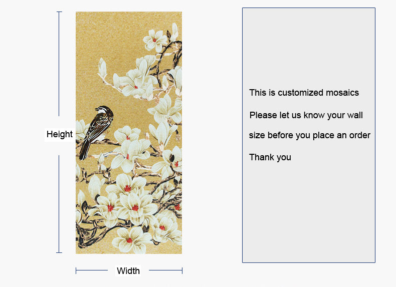 TST Mosaic Mural Yellow White Flower Birds Handcraft Customized Art Wall